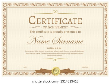 Certificate. Template diploma currency border. Award background Gift voucher. Vector illustration. 