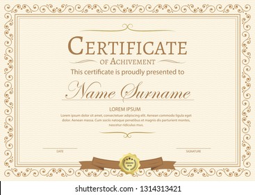 Certificate. Template diploma currency border. Award background Gift voucher. Vector illustration. 