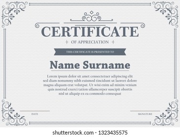 Certificate. Template diploma currency border. Award background Gift voucher. Vector illustration.