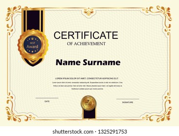 
Certificate. Template diploma currency border. Award background Gift voucher. Vector illustration. - Vector 