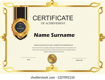 Certificate. Template diploma currency border. Award background Gift voucher. Vector illustration. - Vector 