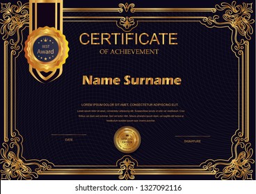 Certificate. Template diploma currency border. Award background Gift voucher. Vector illustration. - Vector 