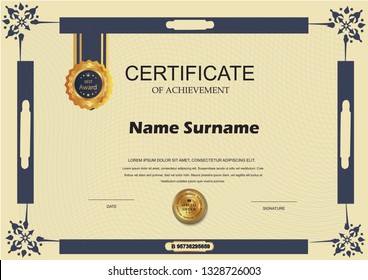 Certificate. Template diploma currency border. Award background Gift voucher. Vector illustration. - Vector 