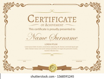 Certificate. Template diploma currency border. Award background Gift voucher. Vector illustration.