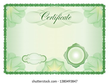  Certificate. Template diploma currency border. Award background Gift voucher. Completion, guarantee.