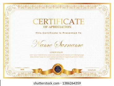 Certificate. Template diploma currency border. Award background Gift voucher. Vector illustration. - Vector 