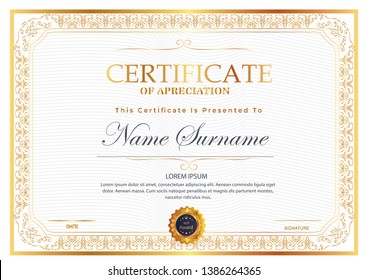 Certificate. Template diploma currency border. Award background Gift voucher. Vector illustration. - Vector 