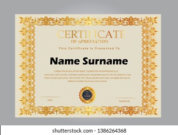 Certificate. Template diploma currency border. Award background Gift voucher. Vector illustration. - Vector 