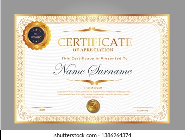 Certificate. Template diploma currency border. Award background Gift voucher. Vector illustration. - Vector 