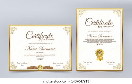 Certificate. Template diploma currency border. Award background Gift voucher. Vector illustration.