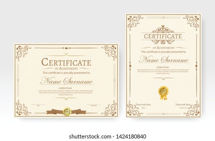 Certificate. Template diploma currency border. Award background Gift voucher. Vector illustration. - Vector 