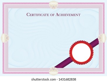 Certificate. Template diploma currency border. Award background Gift voucher. Completion, guarantee.	
