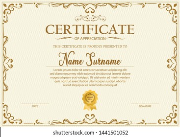 Certificate. Template diploma currency border. Award background Gift voucher. Vector illustration. - Vector 