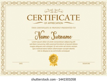 Certificate. Template diploma currency border. Award background Gift voucher. Vector illustration. - Vector 