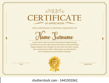 Certificate. Template Diploma Currency Border. Award Background Gift Voucher. Vector Illustration. - Vector 