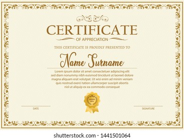 Certificate Template Diploma Currency Border Award Stock Vector ...