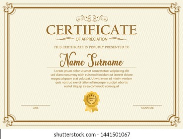 Certificate. Template diploma currency border. Award background Gift voucher. Vector illustration. - Vector 