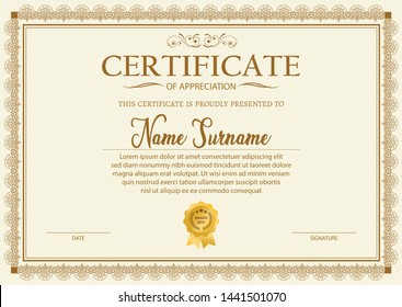 Certificate. Template diploma currency border. Award background Gift voucher. Vector illustration. - Vector 