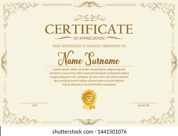 Certificate Template Diploma Currency Border Award Stock Vector ...