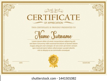 Certificate. Template diploma currency border. Award background Gift voucher. Vector illustration. - Vector 