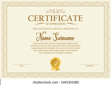 Certificate. Template Diploma Currency Border. Award Background Gift Voucher. Vector Illustration. - Vector 