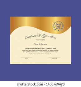 Certificate. Template diploma currency border. Certificate of Appreciation golden vector design 