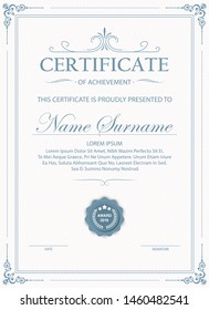 Certificate. Template diploma currency border. Award background Gift voucher.