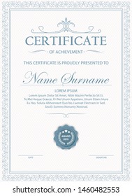 Certificate. Template diploma currency border. Award background Gift voucher.