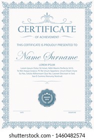 Certificate. Template diploma currency border. Award background Gift voucher.