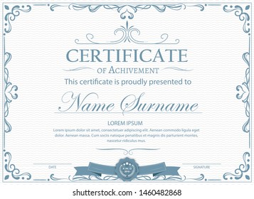 Certificate. Template diploma currency border. Award background Gift voucher. Vector illustration.
