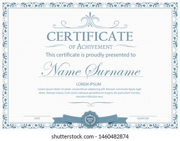 Certificate. Template diploma currency border. Award background Gift voucher. Vector illustration.