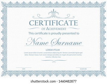 Certificate. Template diploma currency border. Award background Gift voucher. Vector illustration.