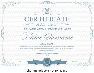 Certificate. Template diploma currency border. Award background Gift voucher. Vector illustration.