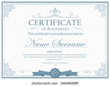 Certificate. Template diploma currency border. Award background Gift voucher. Vector illustration.