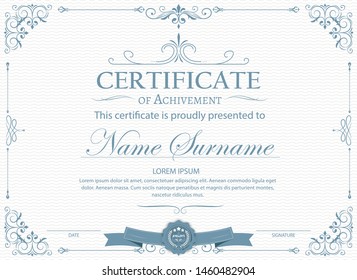 Certificate. Template diploma currency border. Award background Gift voucher. Vector illustration.