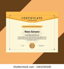 Certificate. Template diploma currency border. Certificate of Appreciation golden vector design 