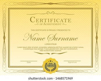 Certificate Template Diploma Currency Border Award Stock Vector ...