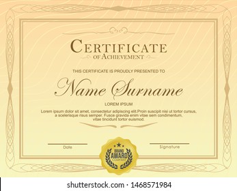 Certificate Template Diploma Currency Border Award Stock Vector ...