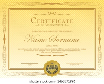 Certificate. Template diploma currency border. Award background Gift voucher. Vector illustration. - Vector 