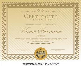 Certificate. Template diploma currency border. Award background Gift voucher. Vector illustration. - Vector 