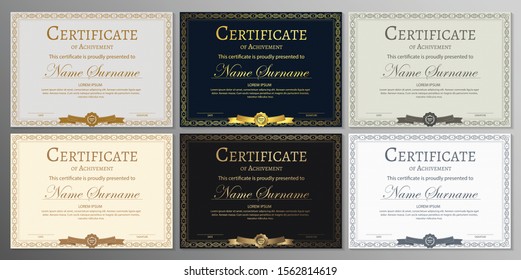 Certificate. Template diploma currency border. Award background Gift voucher. Vector illustration. - Vector 