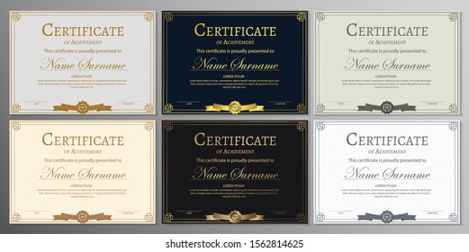 Certificate. Template diploma currency border. Award background Gift voucher. Vector illustration. - Vector 