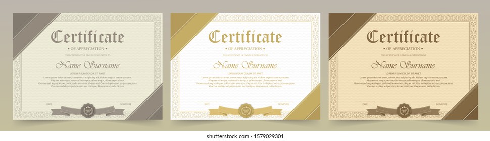Certificate. Template diploma currency border. Award background Gift voucher. Vector illustration. - Vector
