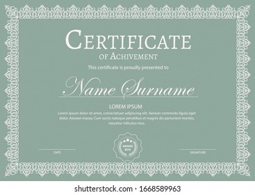 Certificate. Template diploma currency border.	
