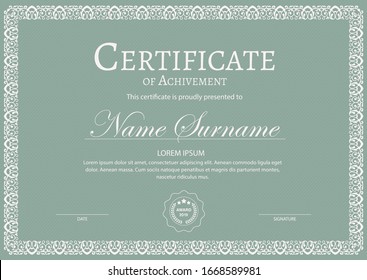 Certificate. Template diploma currency border.	