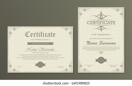Certificate. Template diploma currency border. 	