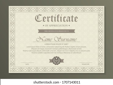 Certificate. Template diploma currency border. Award background Gift voucher. Vector illustration.	