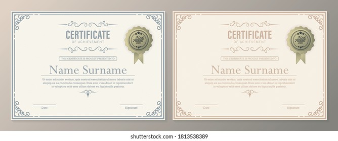 Certificado. Límite de divisa de diploma de plantilla. Asiento de regalo de fondo de premio. Ilustración vectorial.	