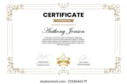 Certificate. Template diploma currency border. Award background Gift voucher. Vector illustration.