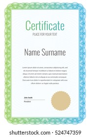 Certificate. Template diploma currency border. Award background Gift voucher. Vector illustration.